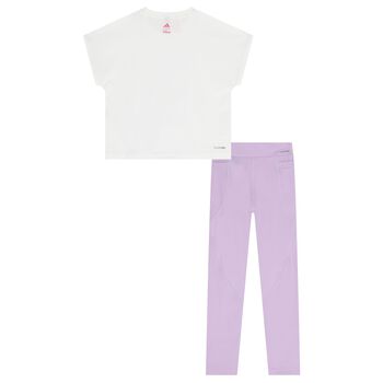 Girls White & Purple Disney Logo Leggings Set