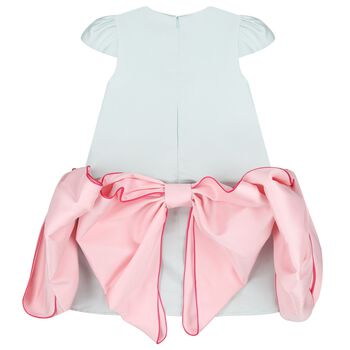 Girls Green & Pink Bow Dress
