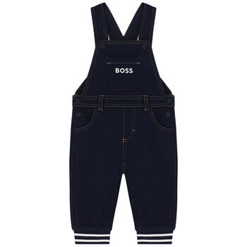 Baby Boys Navy Blue Logo Dungaree