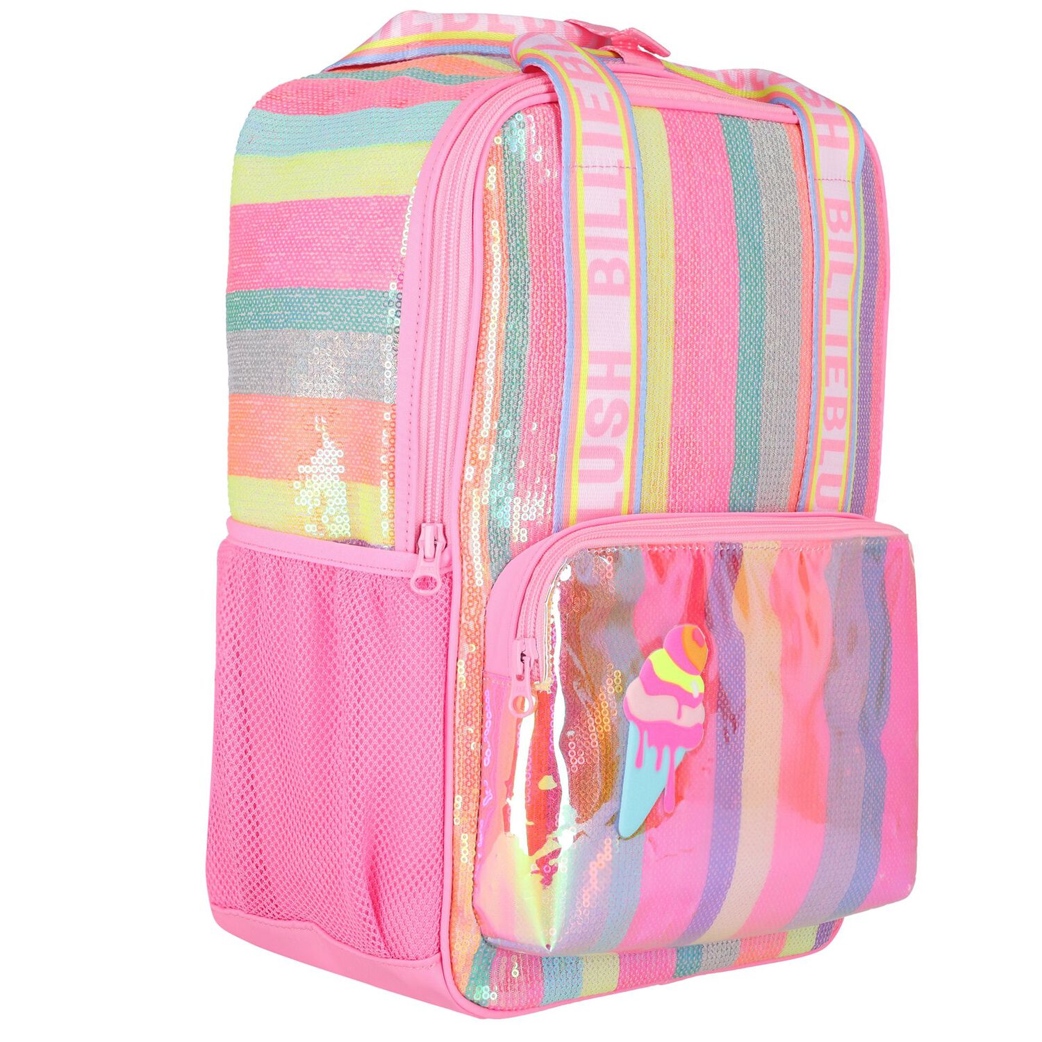 Girls Pink Striped Sequin Backpack, 1, hi-res image number null