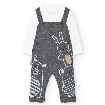 Boboli Baby Boys Ivory & Grey Dungaree Set, 1 Baby Boys Ivory & Grey Dungaree Set