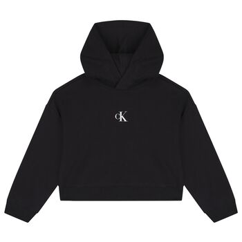 Girls Black Logo Hooded Top