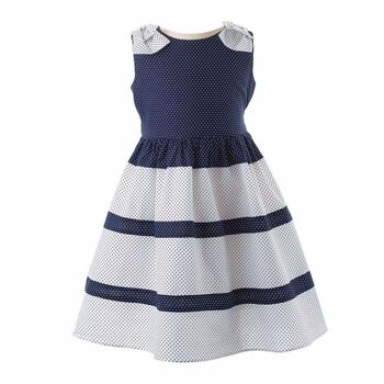 Girls Navy & White Polka Dots Dress