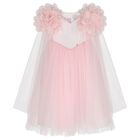 Girls Pink Organza Floral & Tulle Cape Dress, 2, hi-res