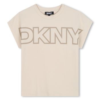 DKNY Girls Beige Logo T-Shirt, 1 Girls Beige Logo T-Shirt