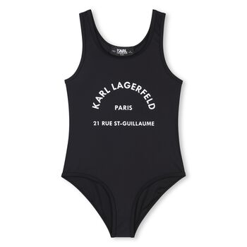 Girls Black Logo Swimsuit