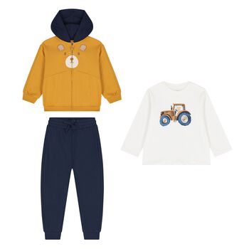 Younger Boys Ivory, Yellow & Navy Blue Teddy Bear 3 Piece Tracksuit