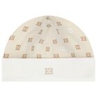 Baby Girls Ivory & Beige Logo Hat, 1, hi-res