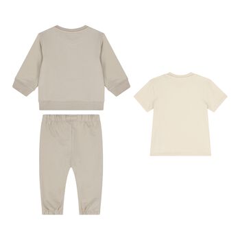 Baby Boys Beige & Ivory 3-Piece Tracksuit Gift Set