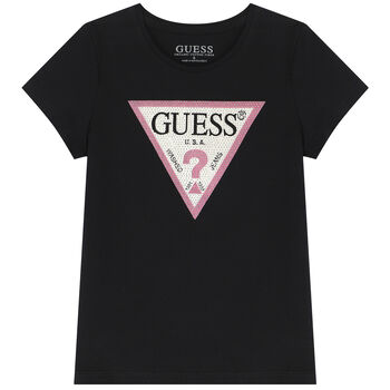 Girls Black Diamante Logo T-Shirt