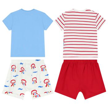 Baby Boys White, Red & Blue Shorts Set
