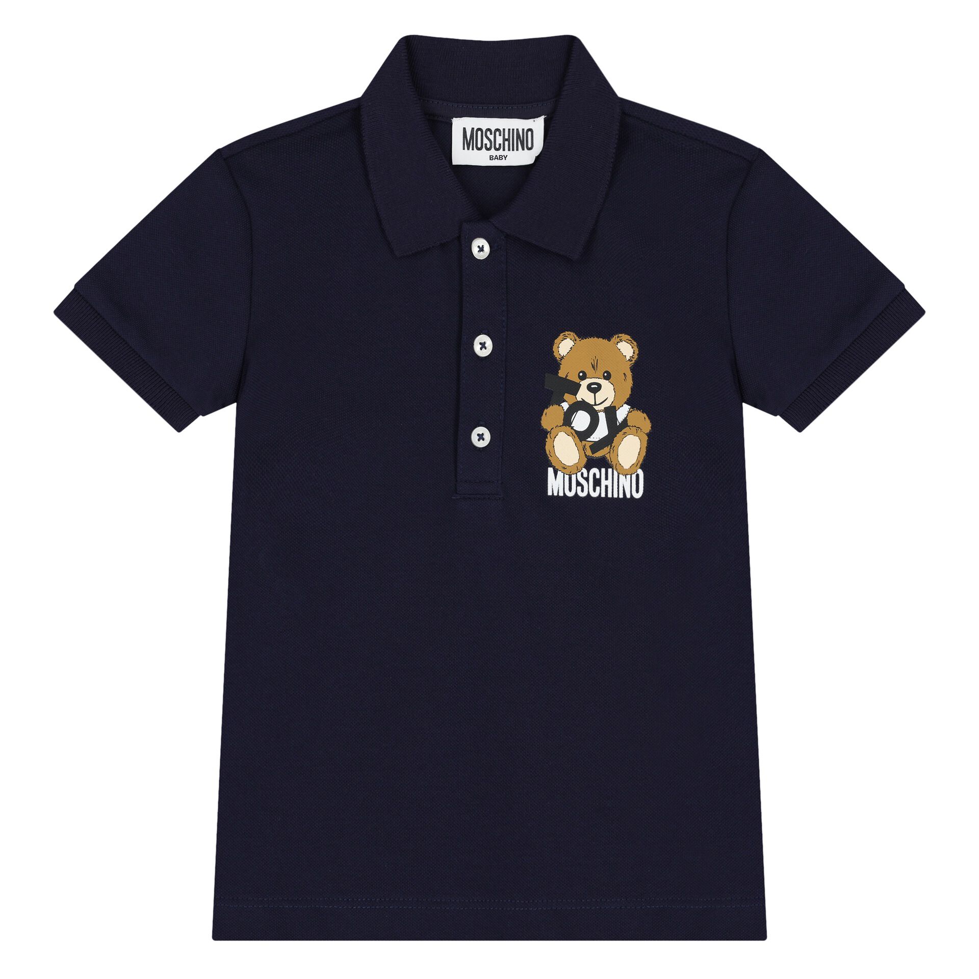 MOSCHINO♡ベアーロンパース♡ネイビー♡6/9M Moschino Younger Boys Navy Blue Polo Shirt | Junior Couture USA