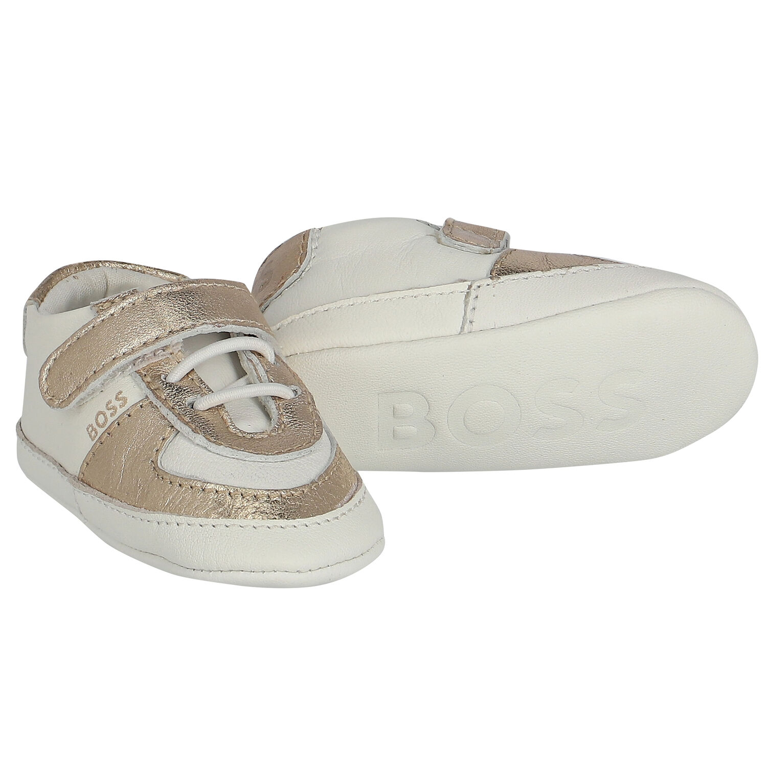 Ivory & Gold Logo Pre Walker Shoes, 1, hi-res image number null