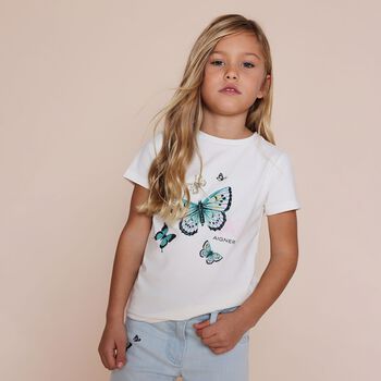 Girls Ivory Butterflies Logo T-Shirt