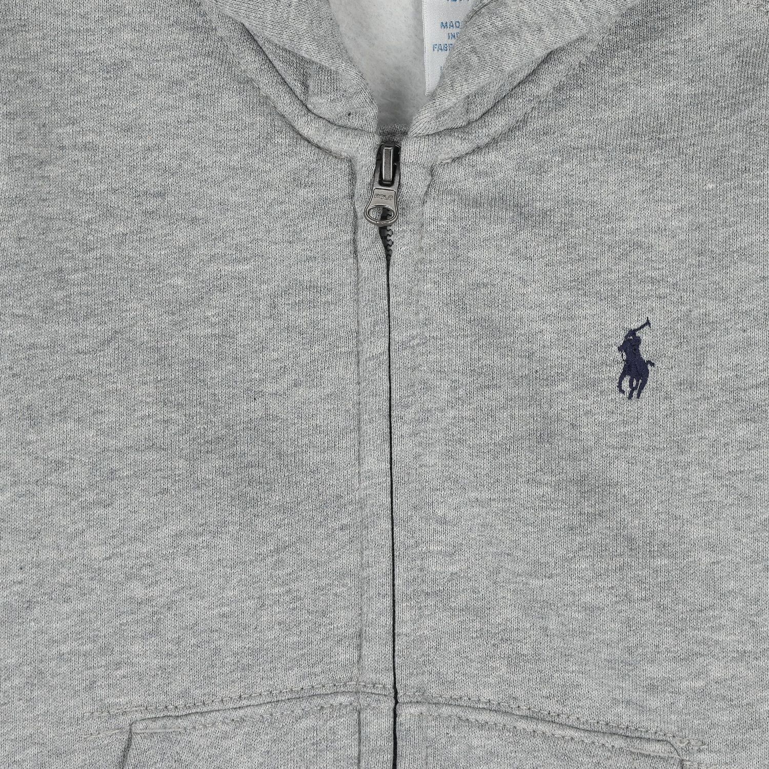 Baby Boys Grey Logo Hooded Zip Up Top, 1, hi-res