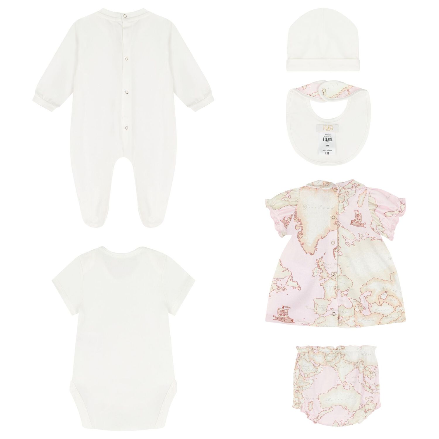 Baby Girls Pink & Ivory Geo Map Babygrow Gift Set, 1, hi-res