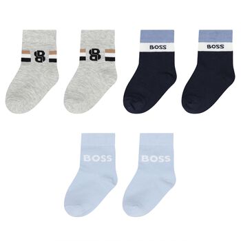 Baby Boys Blue, Grey & Navy Blue Logo Socks ( 3-Pack )