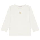 Girls Ivory Logo Long Sleeve Top, 1, hi-res