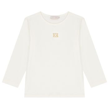 Girls Ivory Logo Long Sleeve Top