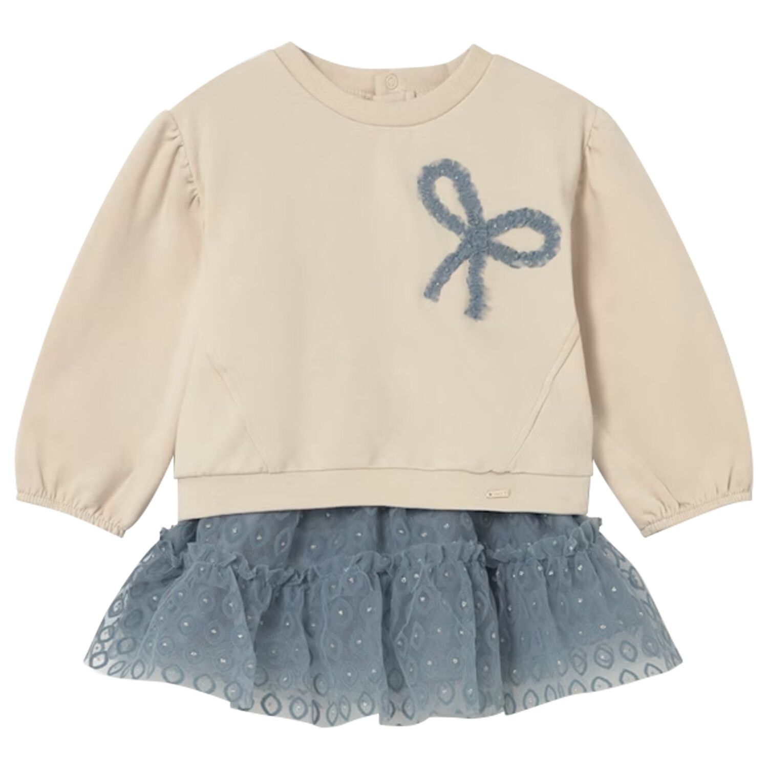 Younger Girls Beige & Blue Tulle Skirt Set, 1, hi-res