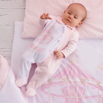 Baby Girls White & Pink Carousel Babygrow