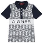 Boys White & Navy Blue Logo Polo Shirt, 1, hi-res