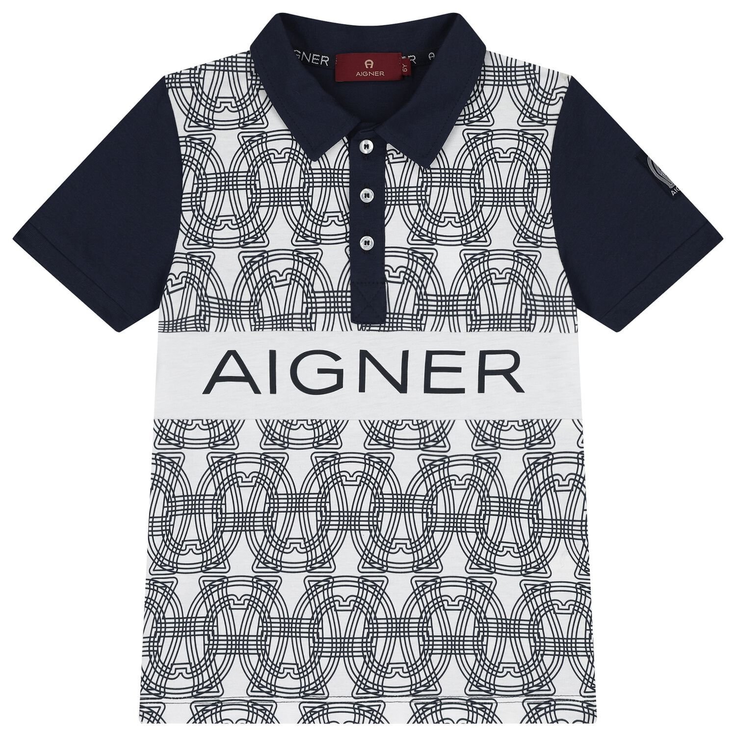 Boys White & Navy Blue Logo Polo Shirt, 1, hi-res