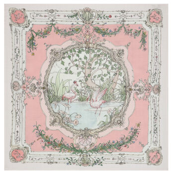 White & Pink Tapestry Swaddle Carré Blanket