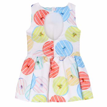 Girls White Printed Dress