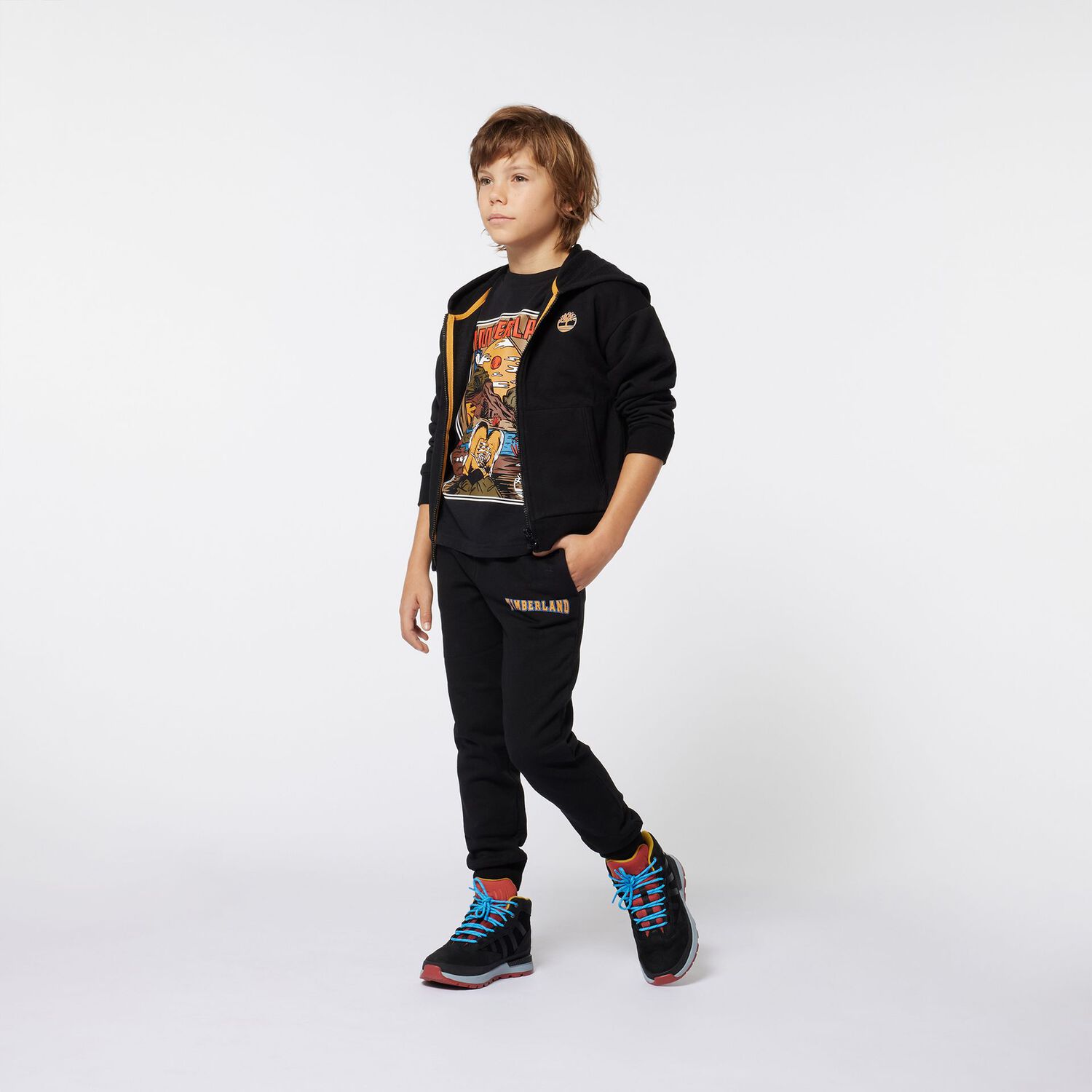 Boys Black Logo Hooded Zip Up Top, 1, hi-res image number null