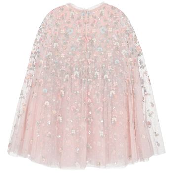 Girls Pink Floral & Tulle Cape Dress