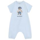 Baby Boys Blue Teddy Bear Logo Romper, 1, hi-res