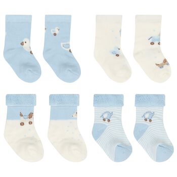 Baby Boys White & Blue Socks ( 4 Pack )