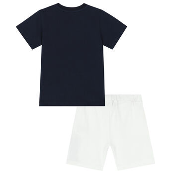 Younger Boys Navy & White Logo Shorts Set