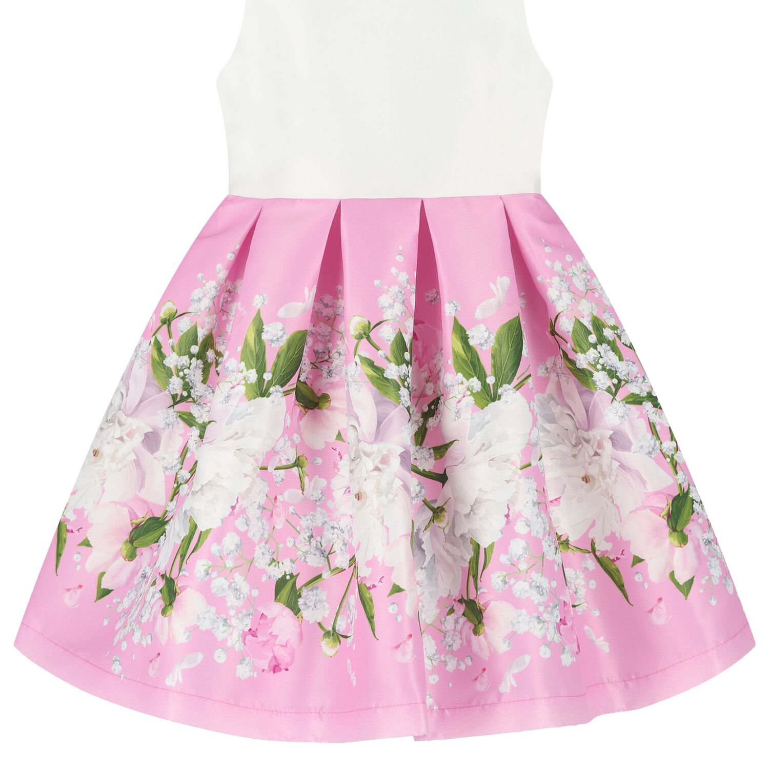 Girls White & Pink Floral Satin Dress, 1, hi-res