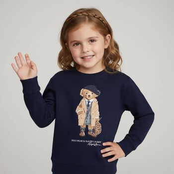 Girls Navy Blue Polo Bear Logo Sweatshirt