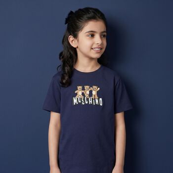 Boys Navy Blue Teddy Bear Logo T-Shirt