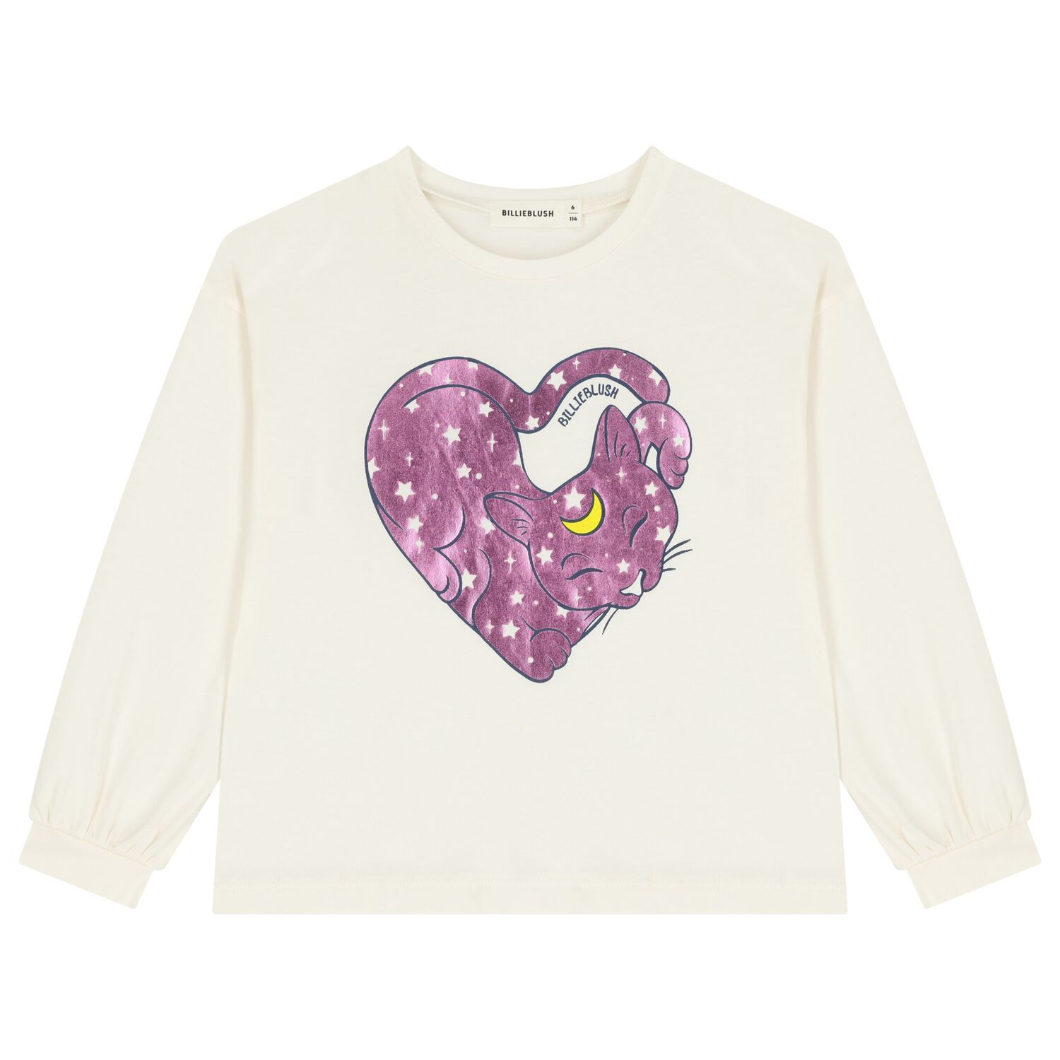 Girls Ivory Cat Long Sleeve Top, 1, hi-res