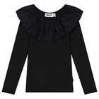 Girls Black Ruffle Long Sleeve Top, 1, hi-res