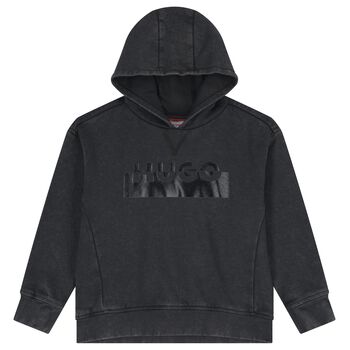 Boys Black Logo Hooded Zip Up Top