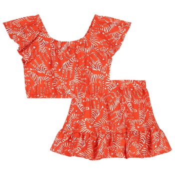 Girls Pink & Orange Ruffled Skirt Set