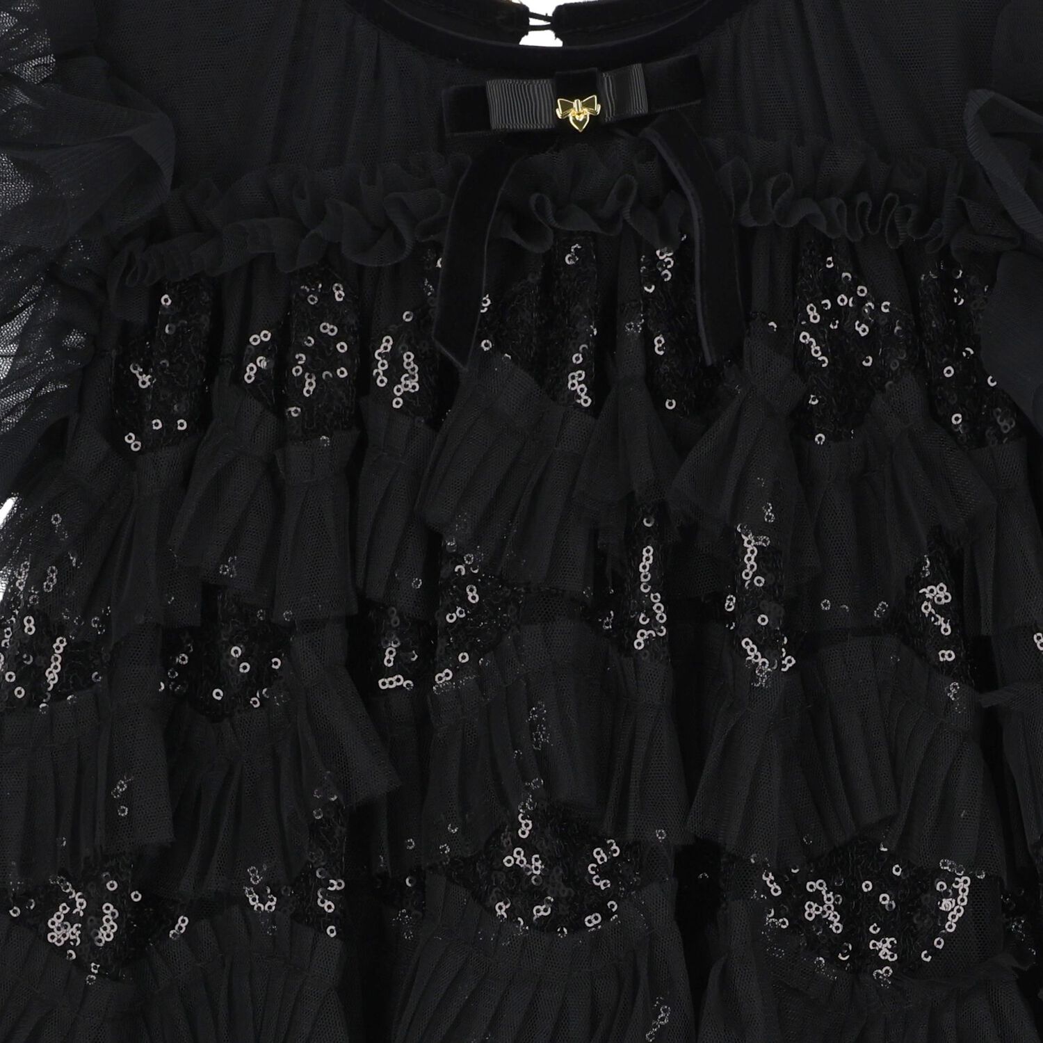 Girls Black Sequin Tulle Dress, 1, hi-res