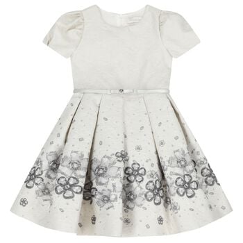 Girls Ivory Floral Jacquard Dress
