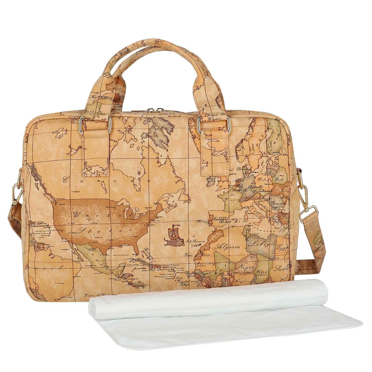 Beige Geo Map Baby Changing Bag, 4, hi-res