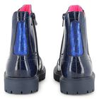 Girls Navy Blue Faux Leather Boots , 1, hi-res