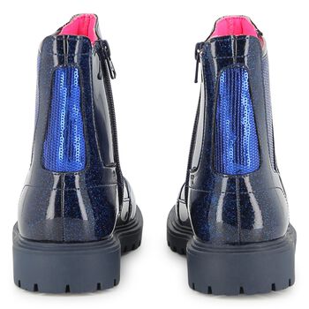 Girls Navy Blue Faux Leather Boots 