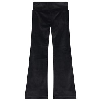 Girls Black Logo Velour Leggings