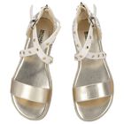 Girls Beige & Gold Logo Sandals, 1, hi-res