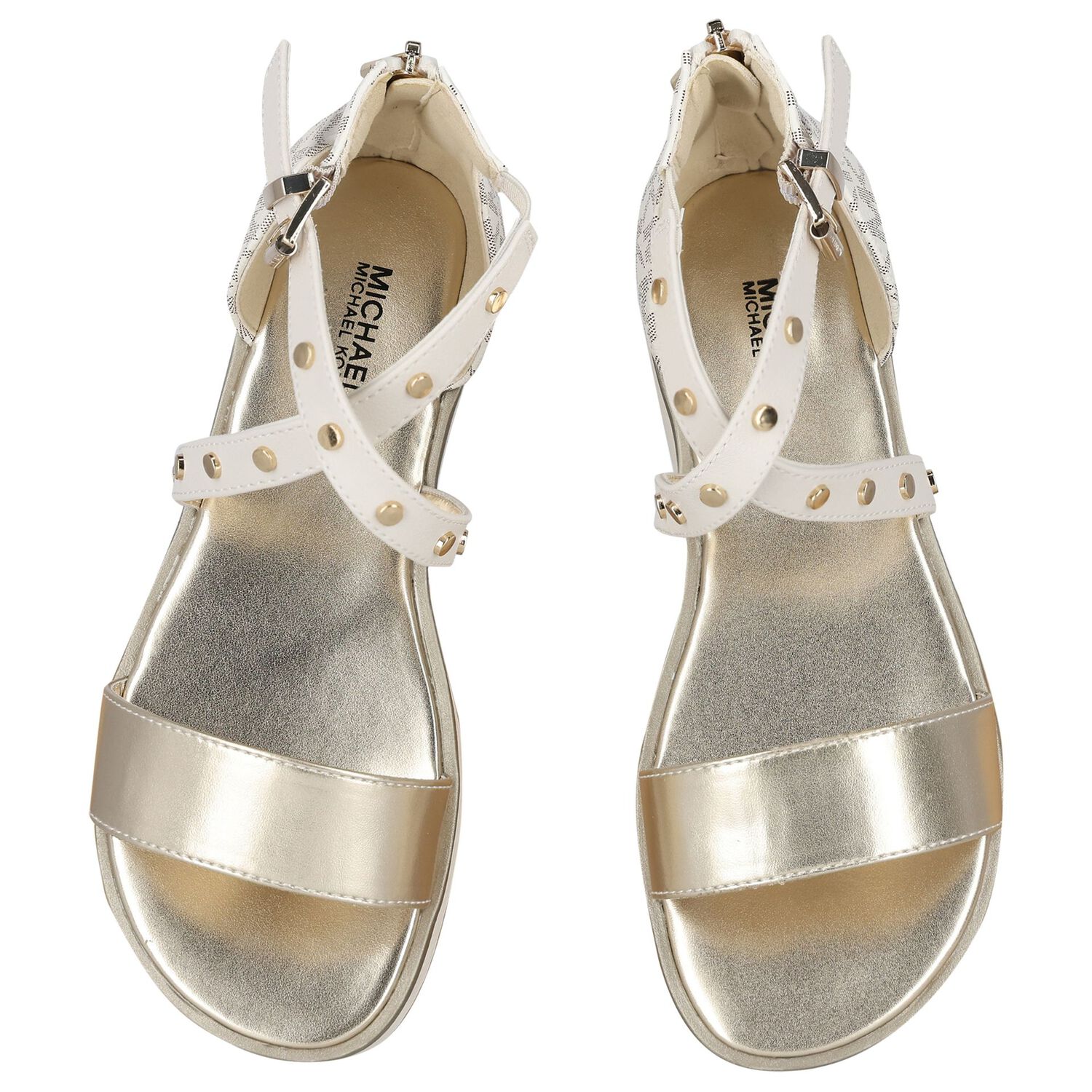 Girls Beige & Gold Logo Sandals, 1, hi-res image number null