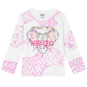 Girls White & Pink Elephant T-Shirt